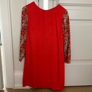 Club Monaco Dress - crepette fabric with floral sheer sleeves and zip back